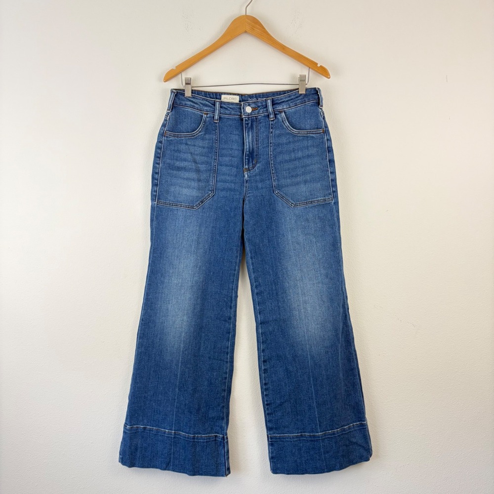Pilcro Anthropologie High Rise Wide Leg 29P Patch Pocket Jeans Medium Wash